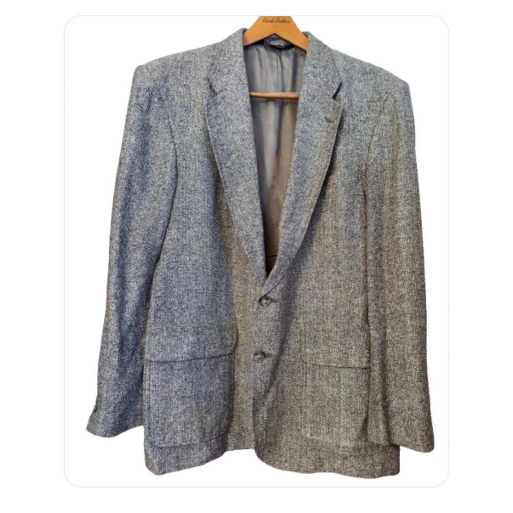Vintage Lands End Mens 46 x 32 Gray Silk Sport Coat Jacket Vented Made in USA